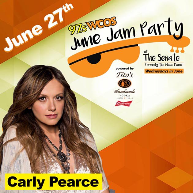 975WCOS's tweet photo. Join us tomorrow night for the final #JuneJamParty of 2018 at @TheSenateCola powered by @TitosVodka featuring @carlypearce !
GET TICKETS: https://t.co/YokGF7zPrS https://t.co/YYdmuPnumu