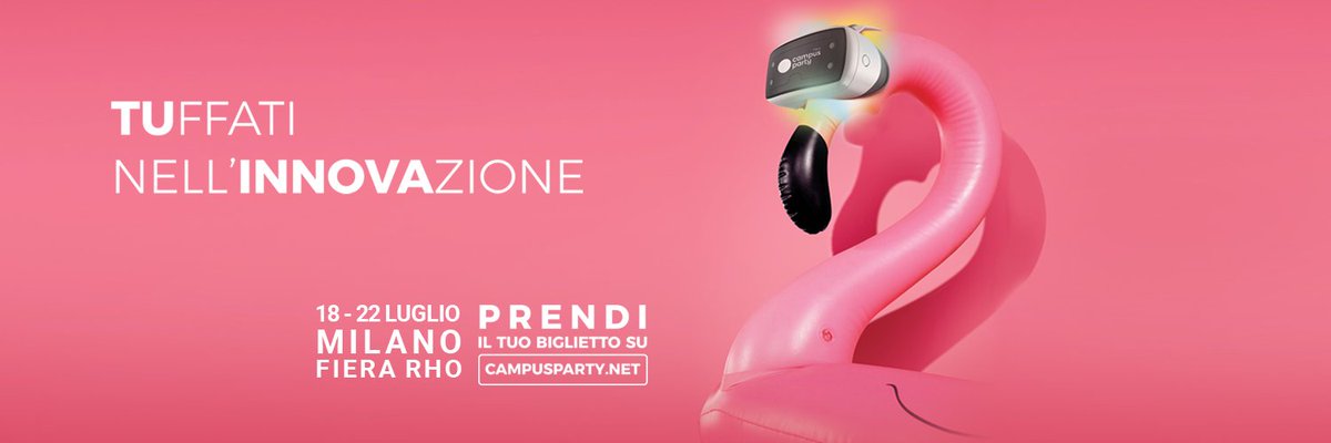 🌊🌊TUFFATI NELL' #INNOVAZIONE 🏊🏊‍♀️
5 giorni di evento, 450 ore di contenuti, 350 speaker
📱#Tecnologia 📌#lavoro ⌨️ #hackathon 💡#scienza 🎬 #entertainment 
Altri 500 biglietti GRATIS dai nostri partner: vai SUBITO su campusparty.net