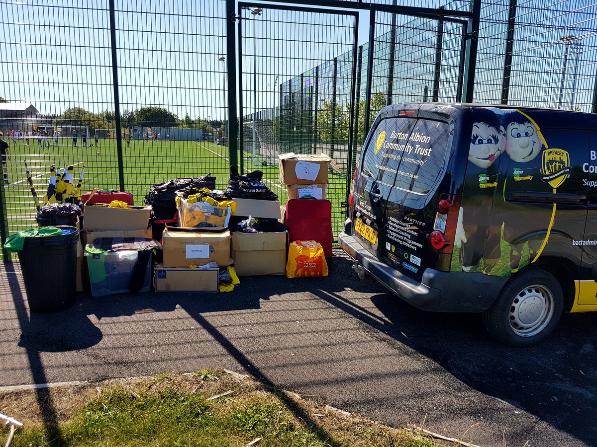 BurtonAlbionCT's tweet photo. Our donated kit is on its way to Ghana today. Our van was packed full of football kits, flags and t shirts. Thanks to @SubwayBurton for sorting the transport and @StaffordshireFA for your donations too. Our volunteers leave for Ghana on July 27th with @TripsInAfrica we can't wait https://t.co/kK06vlRwnA