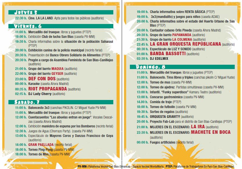 JMD_SanBlas's tweet photo. @DEF_CON_DOS @RiotPropaganda_ @LGO_republicana @BANDA_BASSOTTI @IraFeminista @MacheteEnBoca @maquiarock @geyseroficial @papawanda #LaColmena estarán en las Fiestas de San Blas-Simancas 👏👏👏.

Y además un montón de actividades para todos los públicos 👇 https://t.co/FvxOOAd1Hh