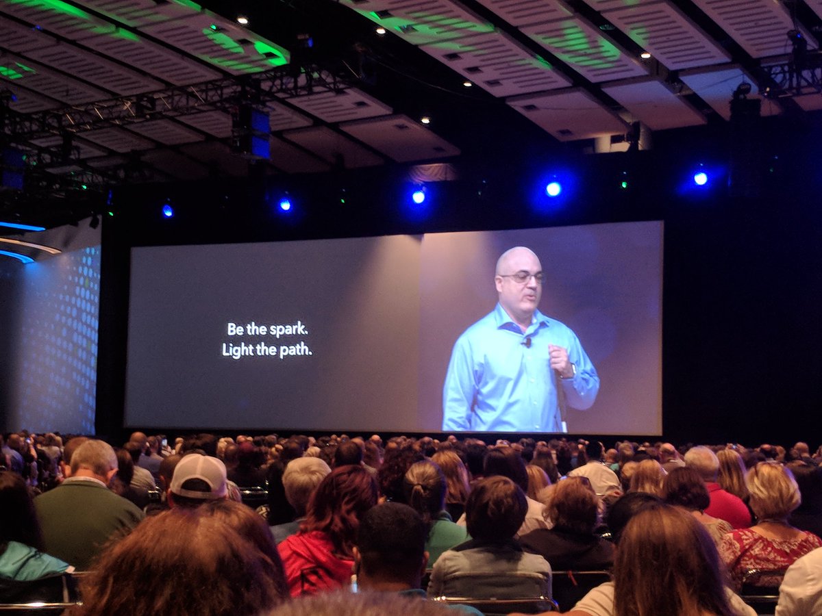 "Educators are the light, that is so desperately needed today" #ISTE18 @eyesonaxs "Be the spark, light the path"