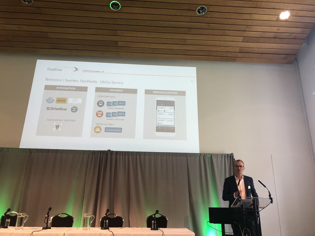 Michael Kieslinger describing Ubigo #MaaS in Stockholm which runs on Fluidtime technology as integrating layer, payment and personalised app