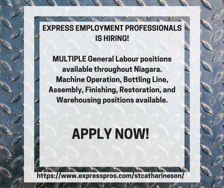 APPLY NOW! Send your resume to jobs.stcatharineson@expresspros.com or apply online at expresspros.com/stcatharineson/
#generallabour #career #nowhiring #jobsearch #niagara #applynow #employment #work