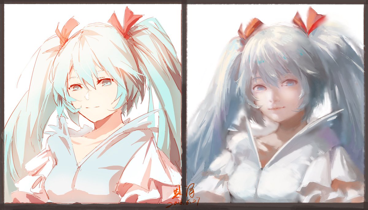 初音ミク 何だか周りの人はアニメ塗りの方が好きみたい 一気に違う描き方でミクを適度に描いて Enze 恩沢のイラスト