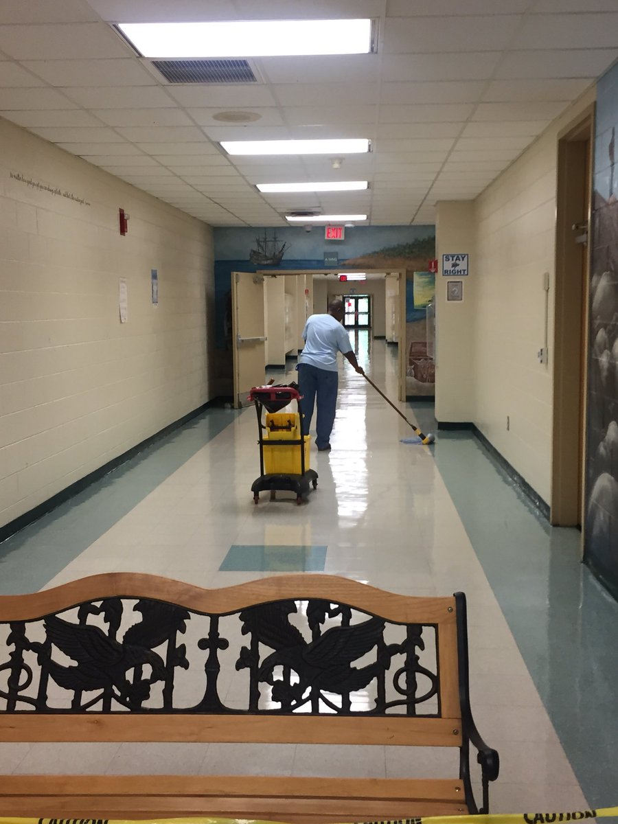 TeechoneDonna's tweet photo. A Wing is almost waxed and ready! Special thanks to our custodial staff for their hard work in getting our school ready! #sjmsfamily17 #sjmssharks17 https://t.co/14lqiiXq7m