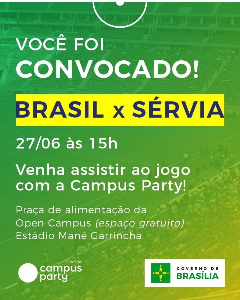 toniconovaes's tweet photo. Convido a todos assistirem o jogo do Brasil no nosso mega telão na #areaopen da @CampusPartyBRA #CPBSB2 com entrada gratuita e muitos #foodtrucks quarta-feira dia 27/6 as 15h no @estadiobrasilia #ManeGarrincha
#TonicoLeaks https://t.co/D05Ctg4H4b
