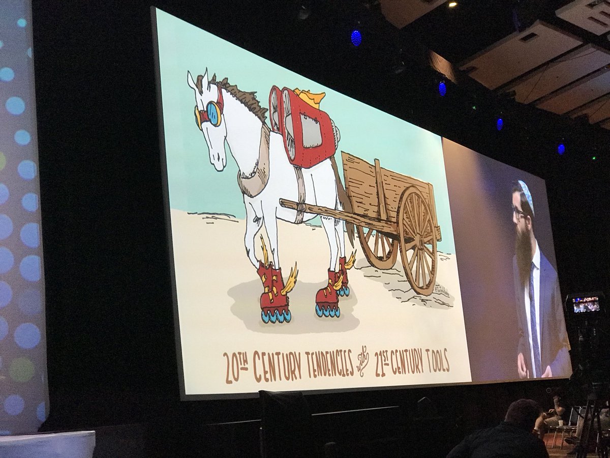 seanmarnold's tweet image. From @TheTechRabbi “We can’t just take our old horse and carriage model of teaching and strap on rockets and roller skates (tech)” #ISTE18