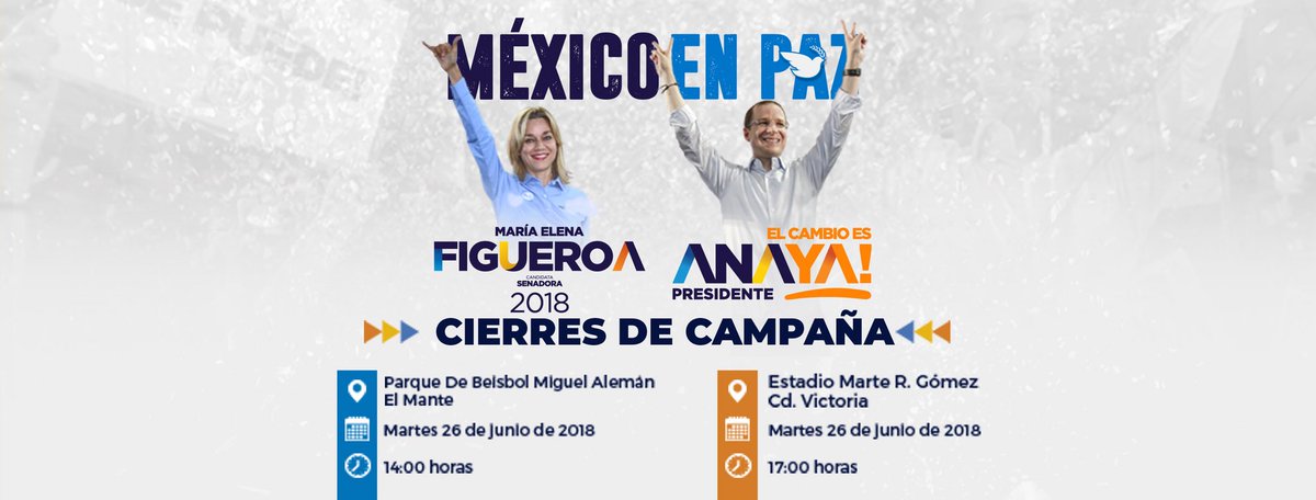 MEFigueroaMx's tweet photo. Amigas y amigos de las redes, nos vemos hoy martes 26 a las 17:00 Hrs. En el Estadio Marte R. Gómez de #CdVictoria en el Cierre de Campaña de @RicardoAnayaC y las candidatas y candidatos de la Coalición #PorMéxicoAlFrente #PAN

#Tamaulipas #MxVotaAnaya 
#VamosAGanar https://t.co/QewZ9OL10q