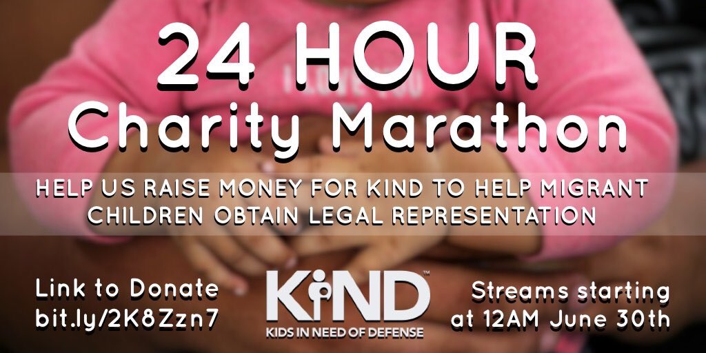 MotoRespawns's tweet image. 24 Hr Gaming 4 Good marathon charity stream! This Saturday a team of us are coming together for @supportKIND (Kids in Need of Defense). We’re starting shifts at 12 a.m. EST on 6/30. Please RT, support and donate if you can. bit.ly/2K8Zzn7
