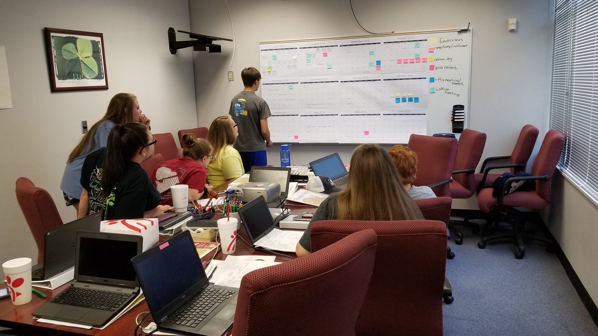 ElizCMiegel's tweet photo. Tell me again how teachers take the whole summer off? The TR FFA officers spent yesterday working on planning the Program of Activities for the year. #WeAreTR18 #TRHSFFA #ICanWeWill #BlueJacketsGoldStandards #NoExcuses https://t.co/nFO0UY9OPA