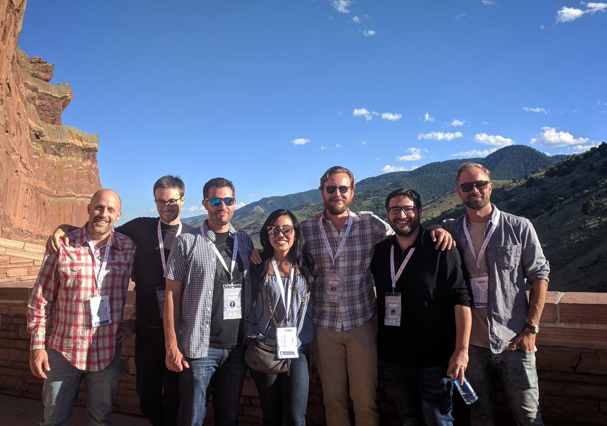 RylandAldrich's tweet photo. The #Breakarate team taking in the view at the @SeriesFest #RedRocks party. #Geology https://t.co/bQat8KqGSR