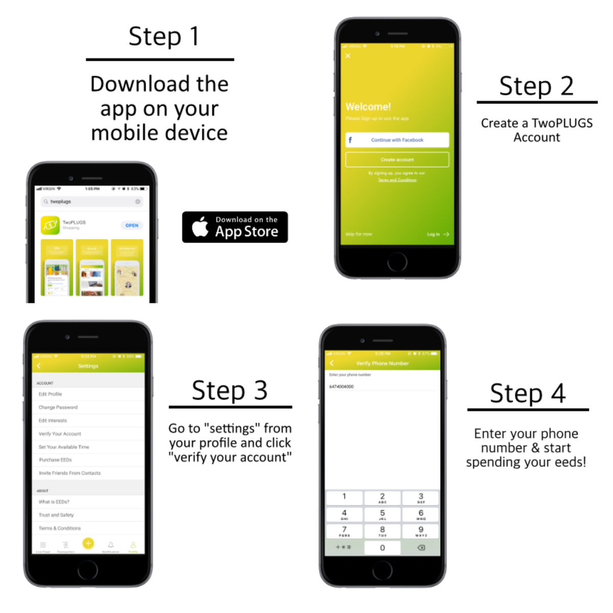 twoplugsinc's tweet photo. All of our initial users will be getting 50 eeds upon downloading the app! Swipe left and Follow these easy steps to receive 50 eeds as soon as you create an account. Available in the appstore! #twoplugsapp #ios https://t.co/qmfChl4TXi