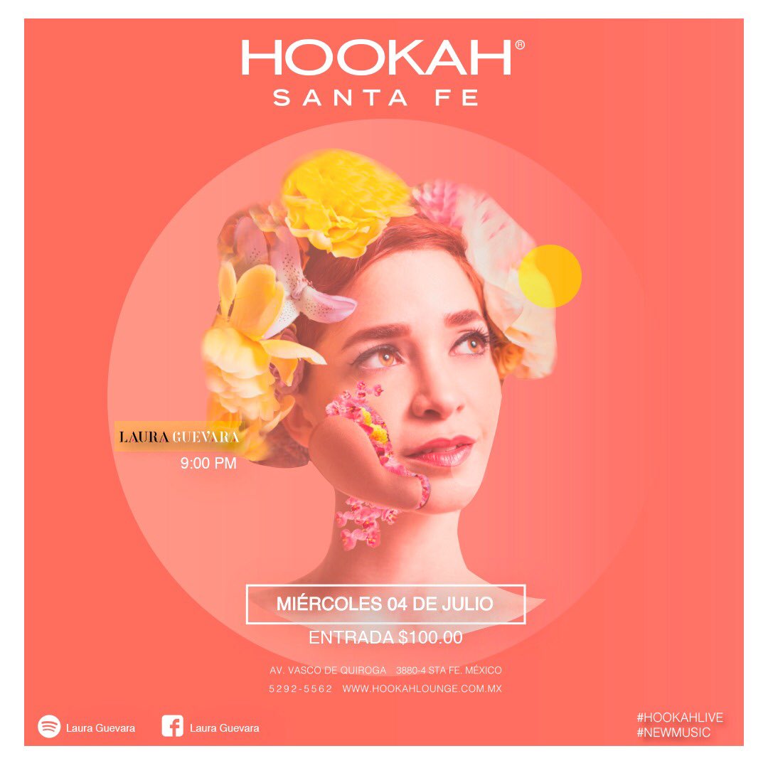 LaLauraGuevara's tweet photo. El próximo 4 de julio estaré cantando en Hooka Santa Fe con toda mi banda y va a estar increíble ❤️🤘🏼 #HookaSantaFe #SantaFe #Cdmx #LauraGuevara https://t.co/mo5L1QJYvc