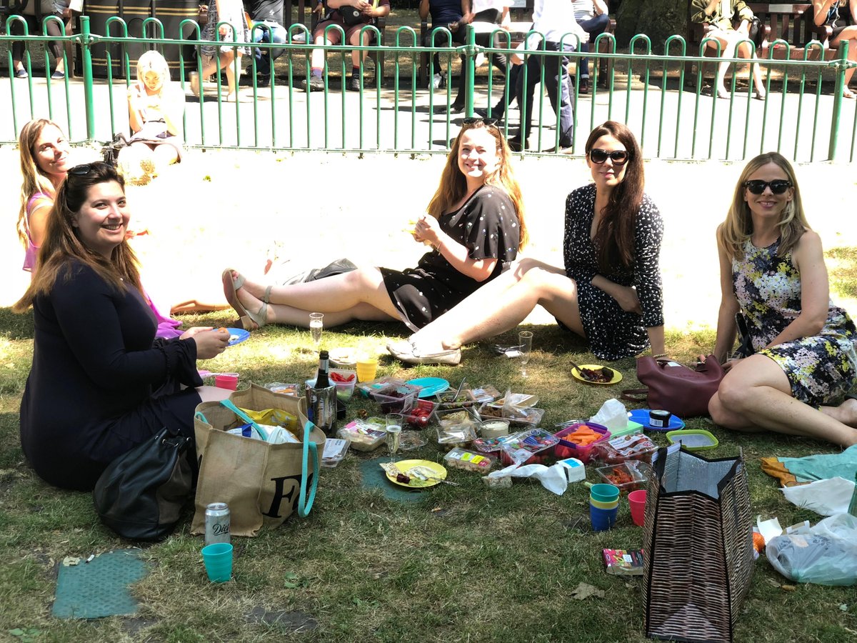 DrawDowntheMoon's tweet photo. Beautiful in London! 
Some of the DDM #Matchmakers celebrating happy client stories with an impromptu picnic in our local park. If you would like an introduction through the UK's oldest matchmaking firm, contact us today: https://t.co/IuRj6P5zXM 
#Dating #ThinkingPeople https://t.co/ah9aKXl6PH