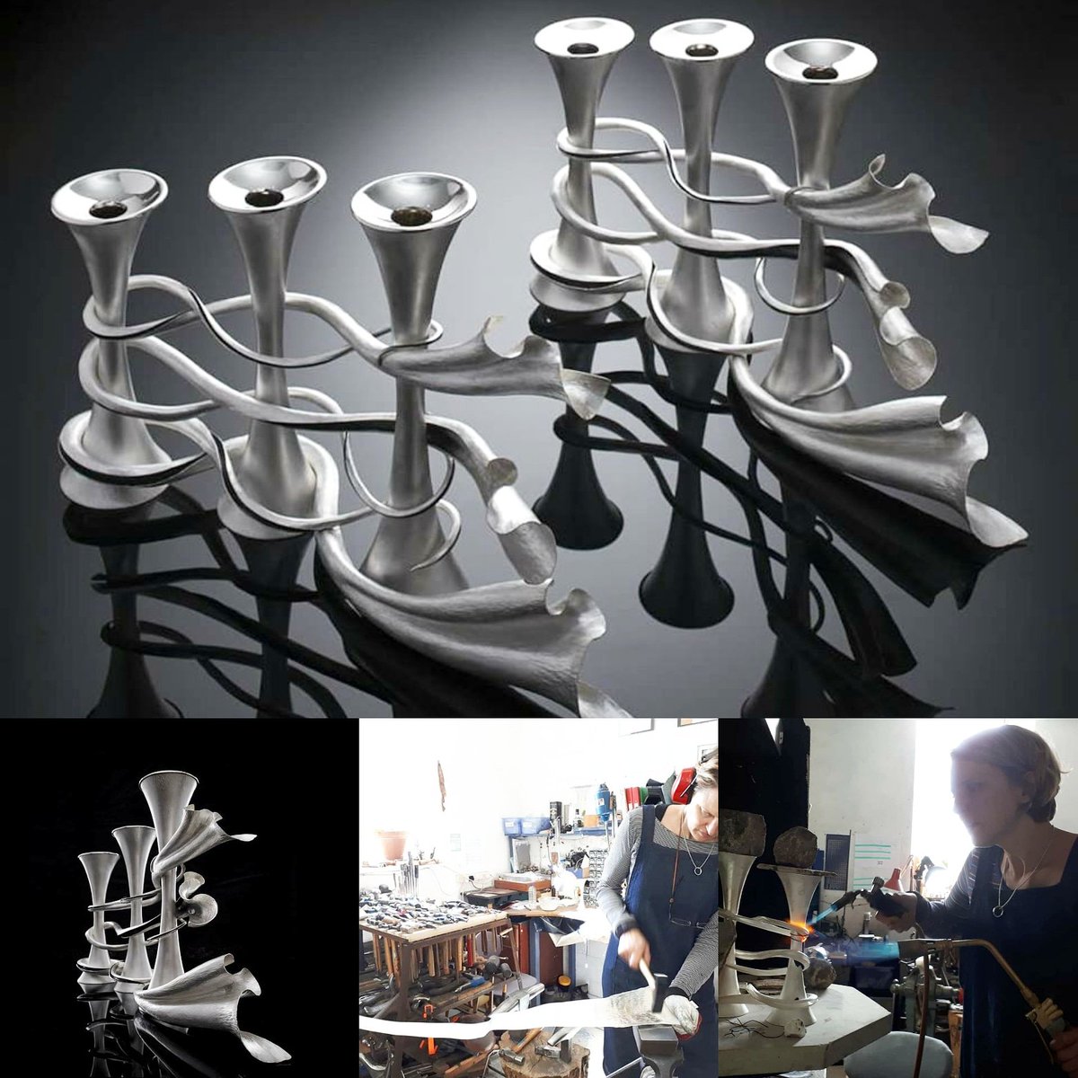 MakersWales's tweet photo. Beautiful 'Warp and Weft Candelabras'
by the very talented Rauni Higson,  specially commissioned by The Worshipful Company of Weavers
#worshipfulcompanyofweavers
#raunihigson #raunihigsonsilversmith 
#Silver #madeinwales
#contemporarysilver #silverware
#makercommunity https://t.co/v7zBAMxQ3w