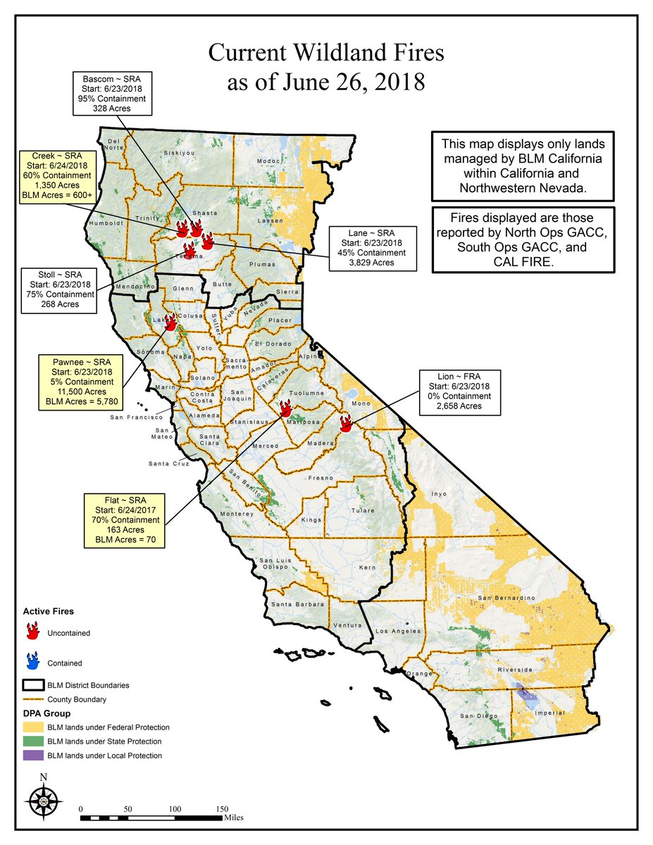 BLMca's tweet image. 6/26 wildfire map of BLM-managed public lands. Follow fire info @inciweb → goo.gl/HQ5NCr  &amp;amp; @CAL_FIRE → goo.gl/M5H4ex . #PawneeFire #StollFire #CreekFire #BascomFire #LaneFire #LionFire #FlatFire