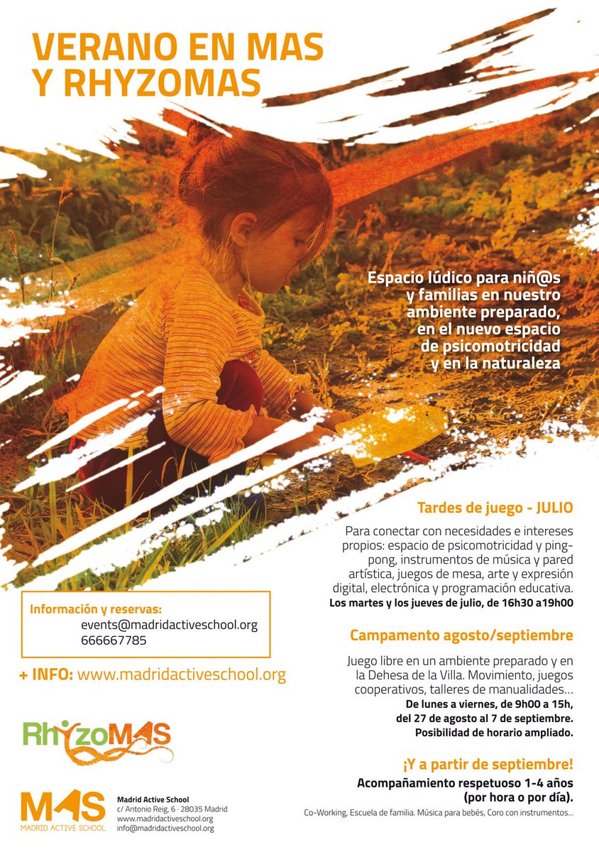 madactiveschool's tweet photo. ¡¡¡ Ven a disfrutar este verano !!! Un montón de propuestas para que nuestrxs niñxs sobrelleven el calor con energía y alegría. 
Más info: events@madridactiveschool.org https://t.co/Nex4vLiPHM