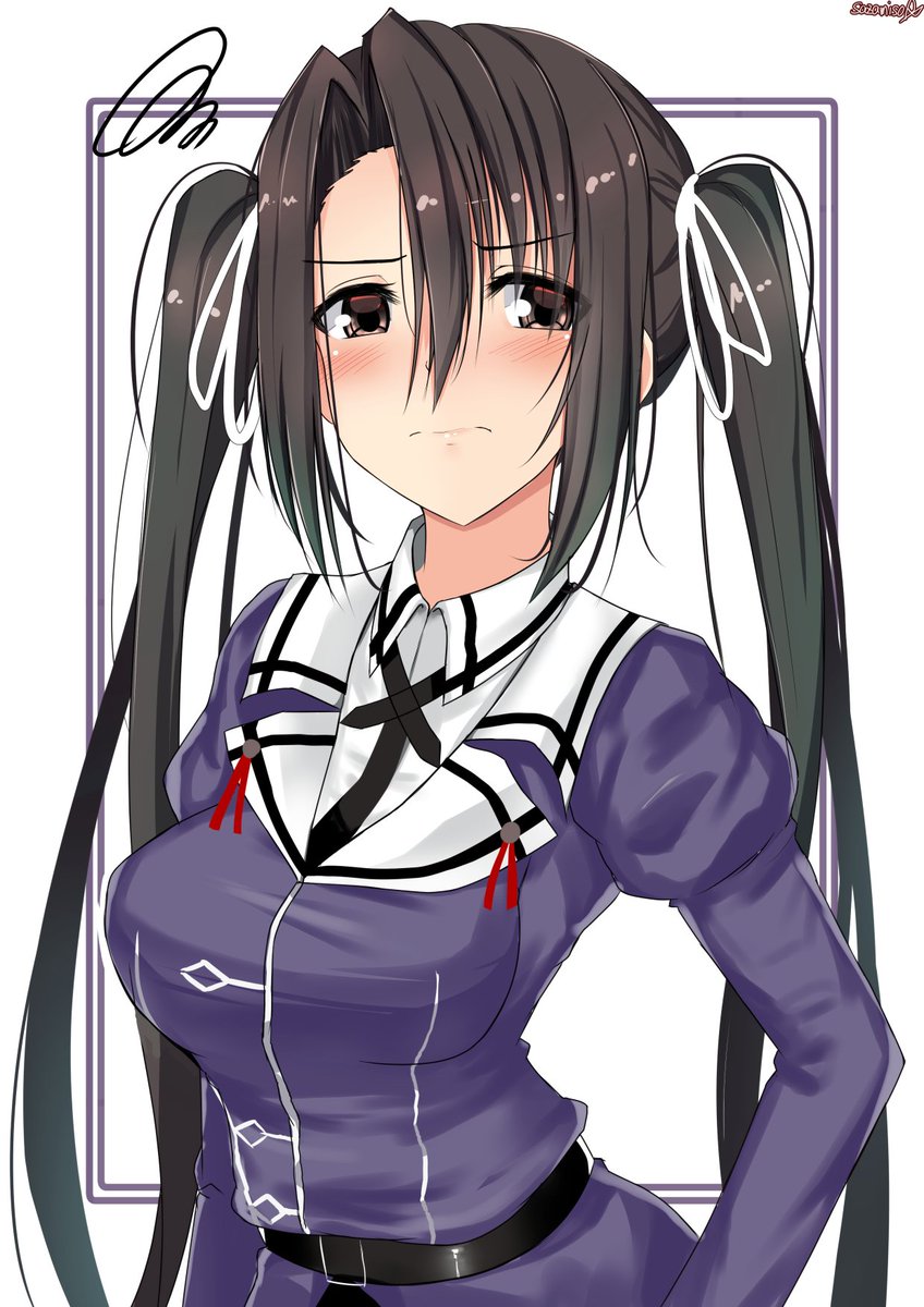 nachi (kancolle) 1girl solo long hair twintails black hair uniform alternate hairstyle  illustration images