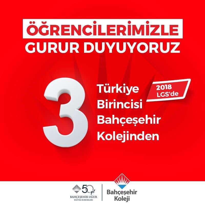 2018 LGS’ de ‘’3’’ Türkiye Birincisi Bahçeşehir Kolejinden! 💫🏆
Gururluyuz!
Sevgili öğrencilerimizi ve öğretmenlerimizi tebrik ediyoruz. 👏🏼 #BKLGSşampiyonları