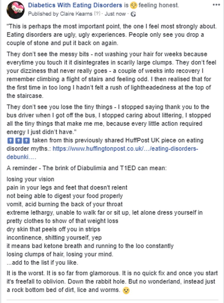 diabeticswithed's tweet image. Important for folks struggling with #T1ED/#EDDMT1 and/or #Diabulimia to remember when the eating disorder thoughts are whispering in your ear. #T1D #eatingdisorders #type1diabetes #reality