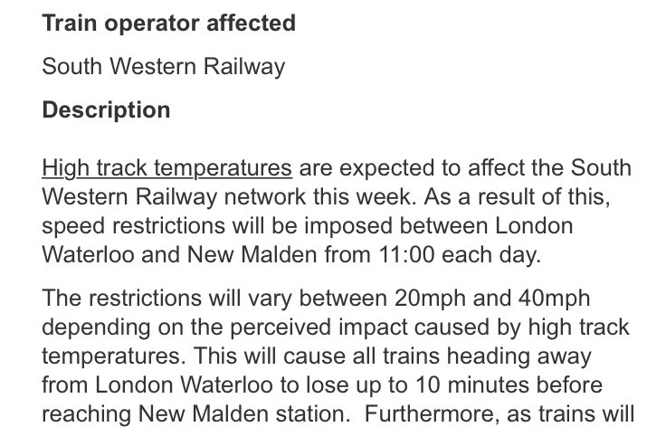 Jennyoleary90's tweet photo. Are the trains being delayed because the train tracks are hot an actual thing?!?! @SW_Railway #really #iveheardeverything https://t.co/wVROa3J7Zi