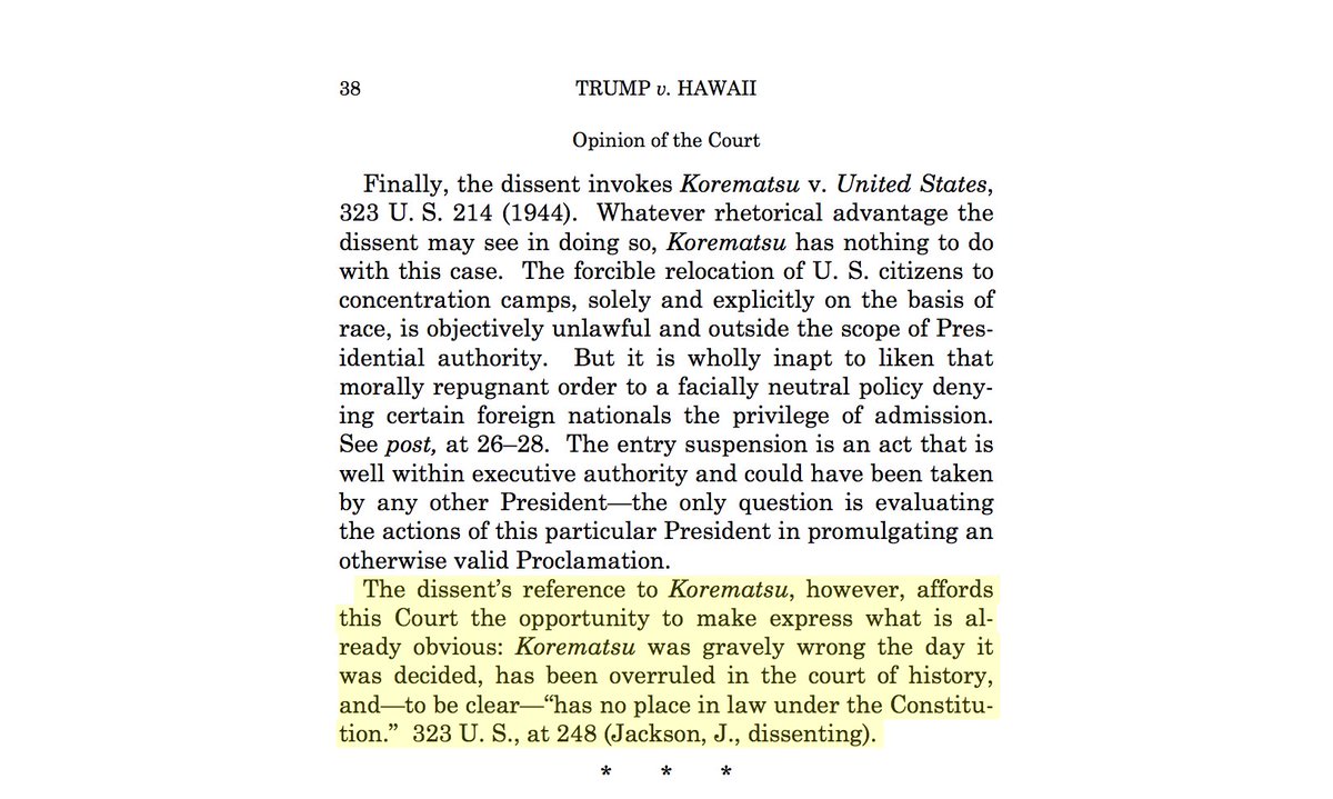 altonwang's tweet photo. In upholding the #MuslimBan, #SCOTUS overturned #Korematsu v. United States, which upheld Japanese incarceration. No words are more contradictory in the Court's opinion than this. Like Korematsu, today's decision will also be "overruled in the court of history." #NoMuslimBanEver https://t.co/NoxJxpXChD