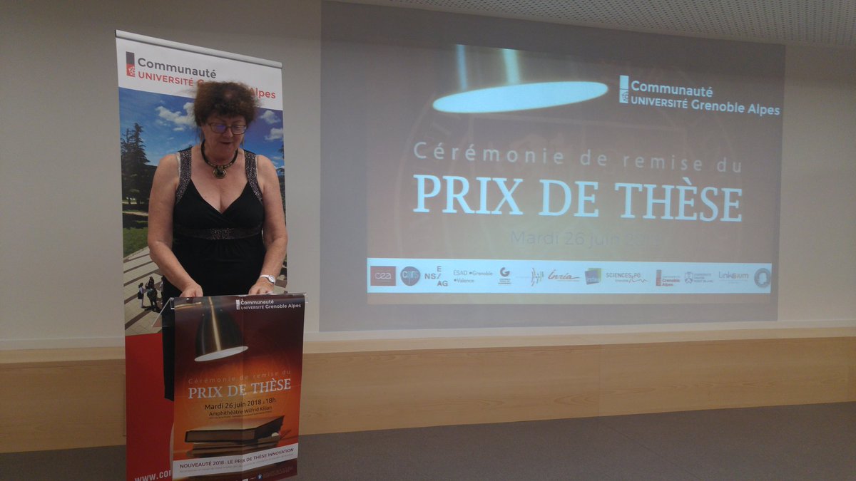 Hauteurs_UGA's tweet photo. La cérémonie du prix de thèse 2018 est ouverte par D. Jongmans dir. du collège doctoral, L. Dumasy présidente de la ComUE UGA, G. Talbotier président de Linksium pour récompenser 8 lauréats d'excellence dont un prix de l'innovation #PrixThese2018 https://t.co/SCijkQPiaR