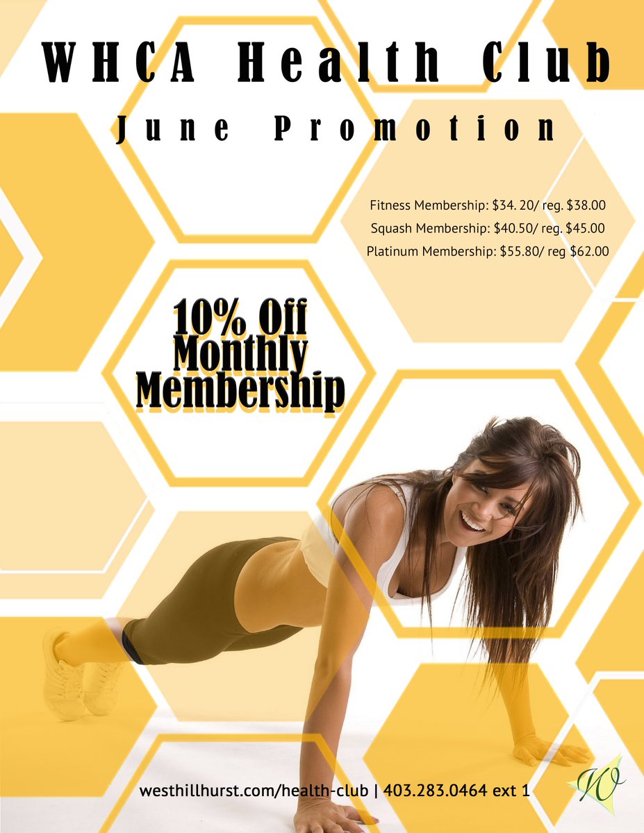It's your #last #week to take advantage of the @WestHillhurstCA #HealthClub  #June #promotion!  Take 10% off #memberships!

#fitness #fitnessmemebership #squash #squashmembership #YYC #Calgary #WestHillhurst #Hillhurst #workout #WHCA #healthandwellness #Juneonly