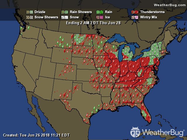 WeatherBug's tweet photo. #Slather on the #sunscreen as Wednesday #wields more #heat and little #shade for most of the U.S. Meanwhile, #storms stick to the East as stubbornly as the #humidity preceding them. READ: https://t.co/LEQSaEjzwx https://t.co/Bns84sFMzb