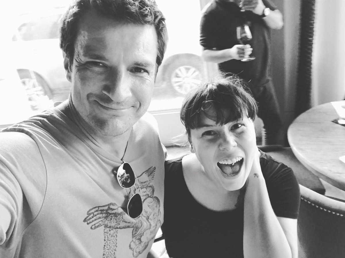 Him/Me: Do you want/can I have a picture? 
Him: I thought you’d never ask 

<a href="/NathanFillion/">Nathan Fillion</a> 

W/ awesome Jeff in the back there 💕