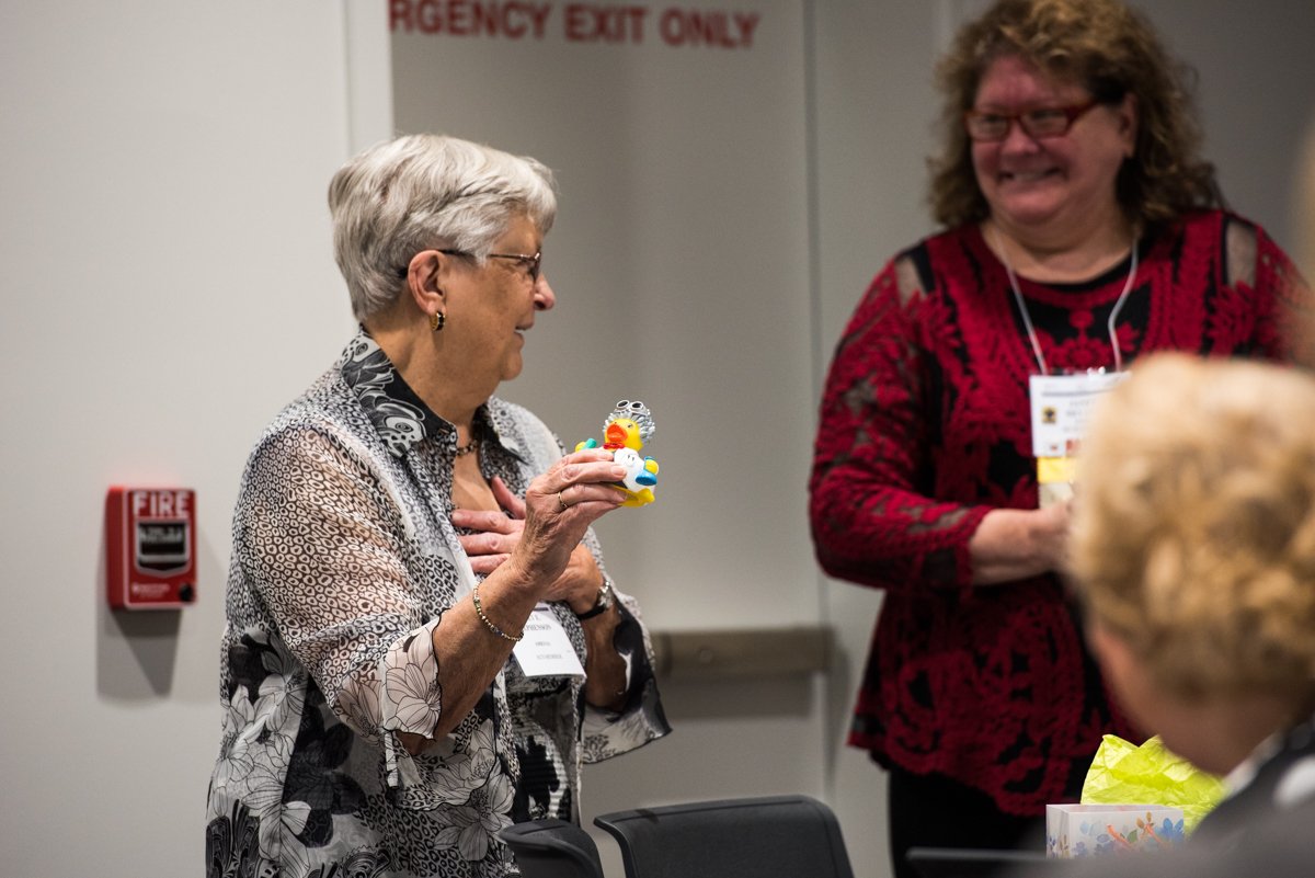PNNLab's tweet photo. Starting the day off right with the #NORM2018 Senior #Chemists' breakfast - “I never ever thought I’d receive a senior chemists rubber ducky.” - Janet Stephenson https://t.co/mHycSWzOa1