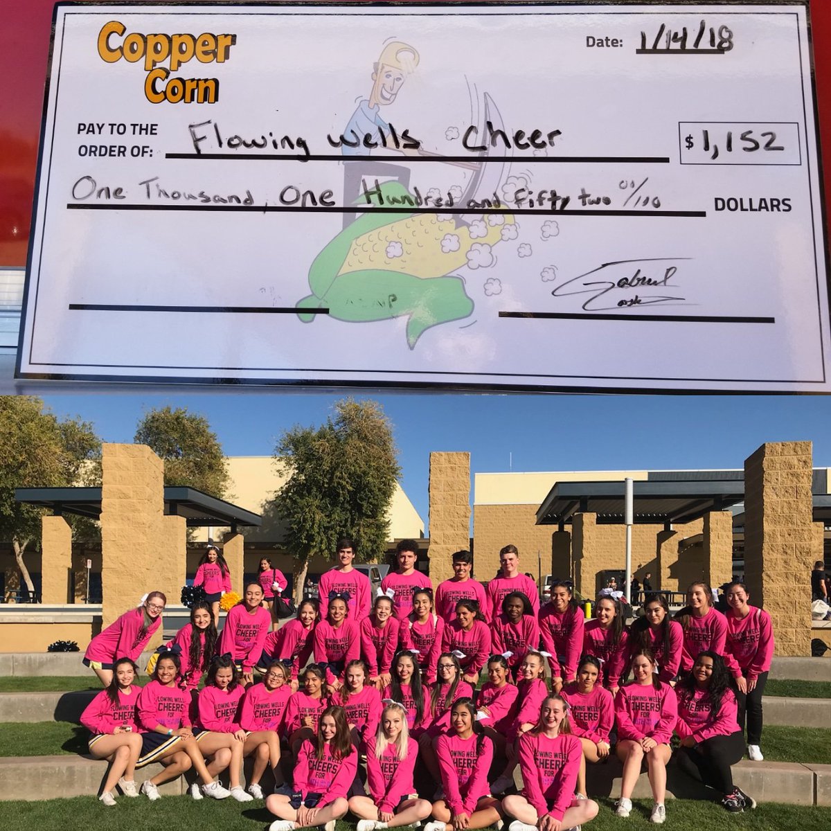 copper_corn's tweet image. Back in January when Flowing Wells Cheer raised money for "CHEER FOR CHARITY"  #COPPERCORN #FUNDRAISER