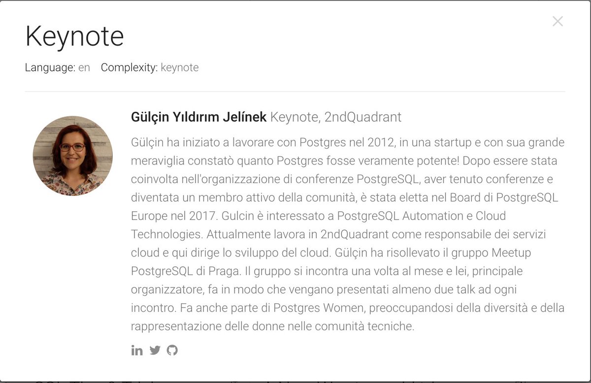 I have an Italian biography now! 🇮🇹  #PGDayIT #PostgreSQL #Italian #KeynoteSpeaker