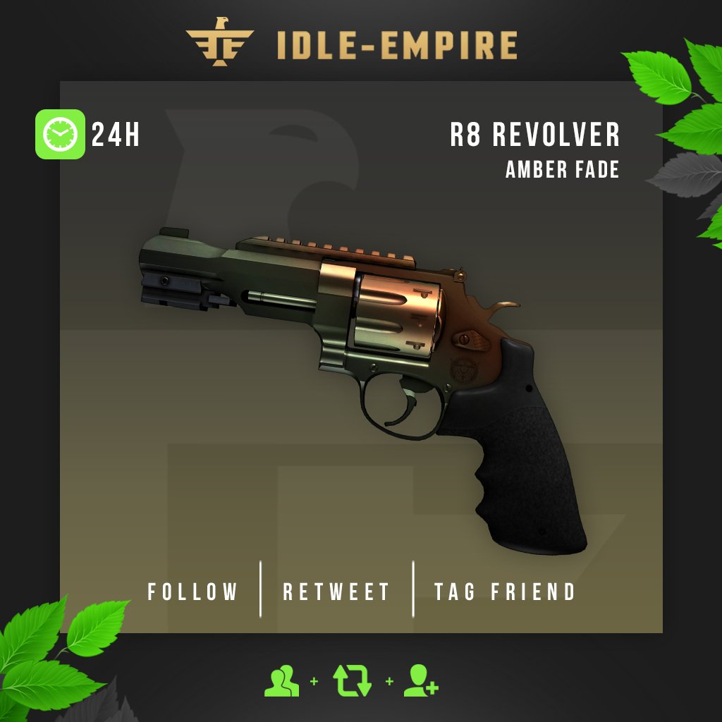 CSGOIdleEmpire's tweet image. R8 Revolver | Amber Fade  - Giveaway! 🎁

Enter now:

✔️ Click idle-empi.re/2KURoGY      
✔️ Retweet this Tweet &amp;amp; Follow us
✔️ Tag a friend

Winner will be announced in 24 hours  🏆