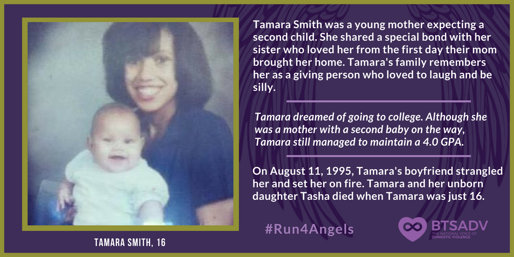 btsadv's tweet photo. Tamara was a loving young mother with a second child on the way. She dreamed of going to college. At the age of 16, she was strangled and set on fire by her boyfriend. Both Tamara and her unborn baby died. Honor our angels at https://t.co/IucJdLZfGc #Run4Angels #BTSAngelRun https://t.co/m8ZyO7ijsq