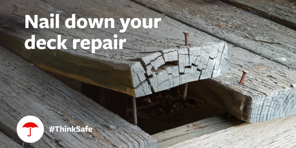 ASIsaves's tweet photo. Is your deck ready for the summer sun? Checking your deck for possible deterioration and safety hazards can help you enjoy your summertime parties. Get more home maintenance tips here: https://t.co/0poHriYzN7 #ThinkSafe https://t.co/p2K5NYRc1r