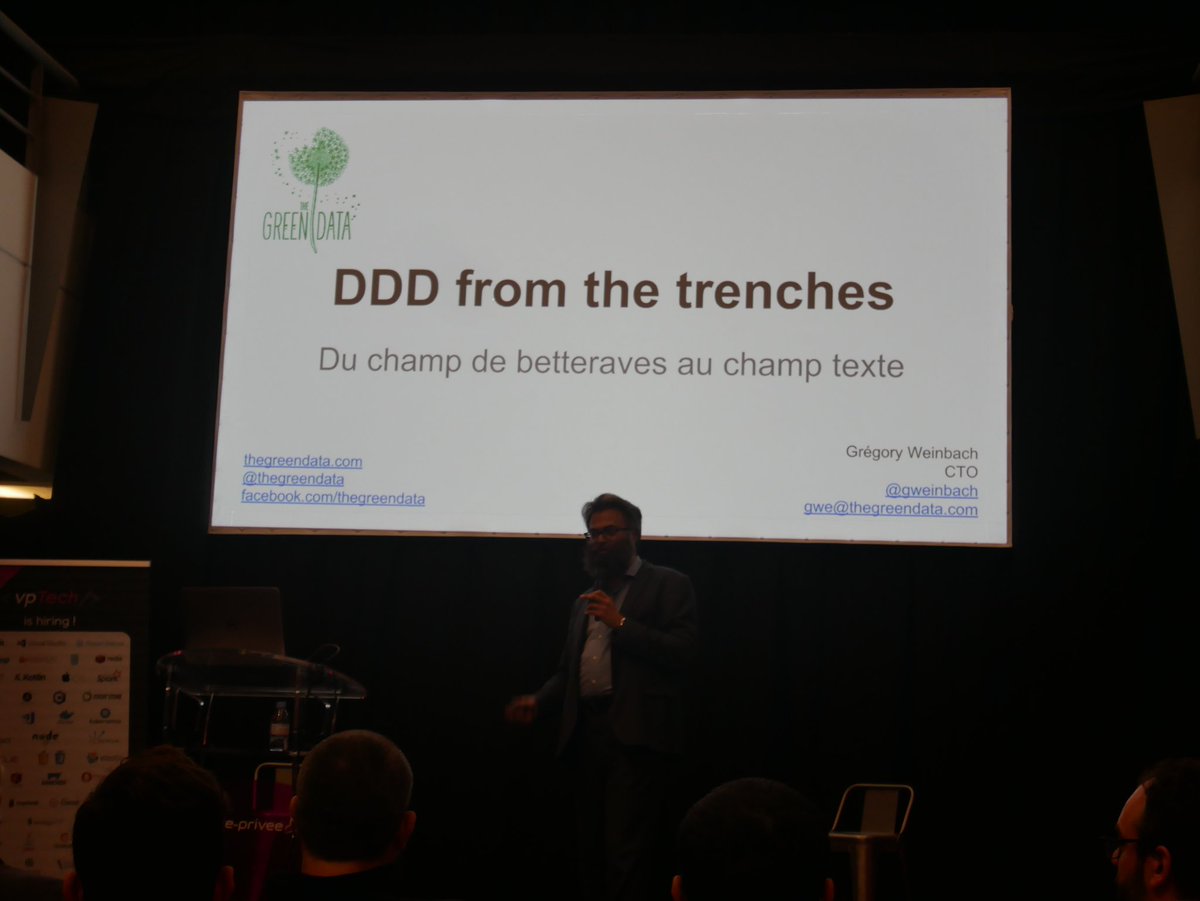 aymericw's tweet image. Le meetup #dddparis démarre avec un retour d&apos;expérience de @thegreendata  par @gweinbach #vptech