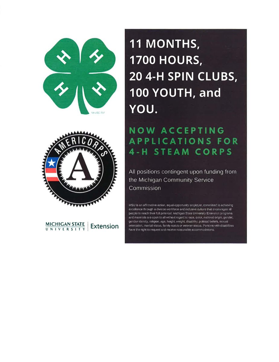 ForBarryCounty's tweet photo. The 4-H Club is is hiring! Check out the attached information and share it with anyone you think may be qualified for this wonderful program. https://t.co/mOh7z1bKL2