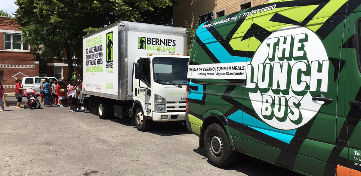 berniesbookbank's tweet photo. Bernie's Book Bank is proud to partner with the Greater Chicago @FoodDepository to deliver books to at-risk children at Lunch Bus sites throughout the summer! See full list of distribution days: https://t.co/v6WfldwmHf #BooksForABetterLife https://t.co/KUz8jKrhqt