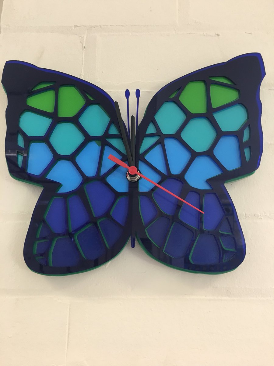 WestholmeDesign's tweet photo. Hard to choose a favourite from the range of Yr.9 clocks produced this term, but Madinahβs butterfly clock really is stunning! #Westholme #VacuumFormed #RolandCAMM1 #Vinyl #ProductDesign #Year9DT #DesignTechnology https://t.co/mZFW5MGwn2