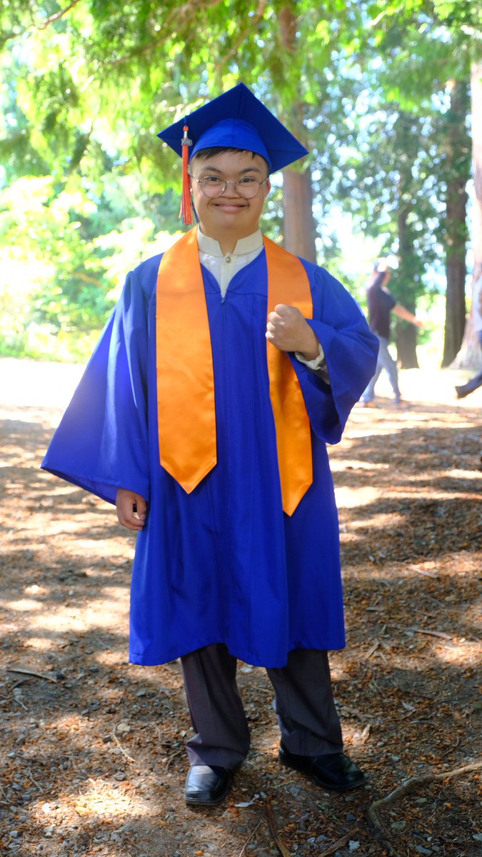 Congratulations to all students with #DownSyndrome who are graduating this month! Pictured here is DSRF student and high school graduate Darryl, looking fine in cap and gown!