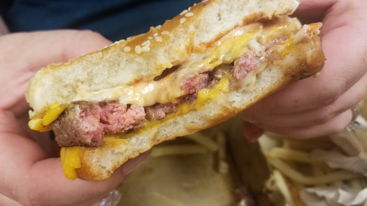 KStadther's tweet photo. @McDonalds very disappointed in our under cooked burger today. #raw https://t.co/1u03vBr2Fl