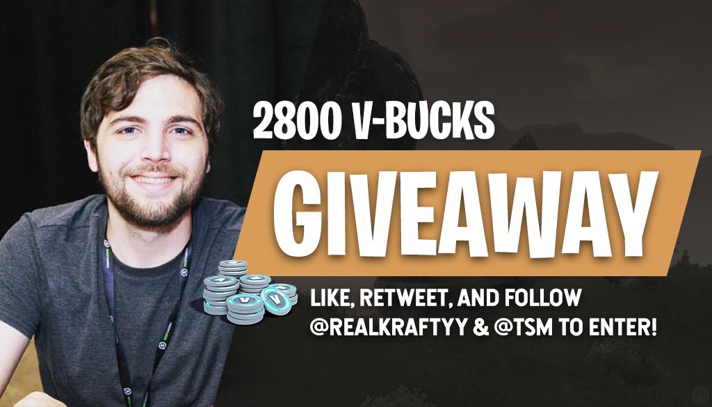 RealKraftyy's tweet image. Also, we're doing a vbucks giveaway! Just like and retweet this, and follow me and @TSM . Winner is drawn a week from today &amp;lt;3