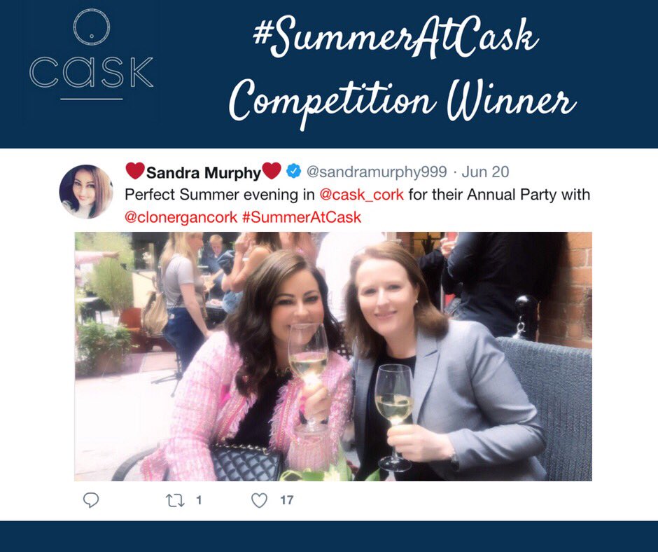 Congratulations to <a href="/sandramurphy999/">Sandra Murphy</a>, one of the two winners of our #SummerAtCask hashtag competition. Sandra, you have won a Spa Weekend for 2 people to the <a href="/ospreyhotel/">Osprey Hotel</a> in Naas, Co Kildare. Please email events@caskcork.com to arrange your prize, Thanks to everyone for entering!