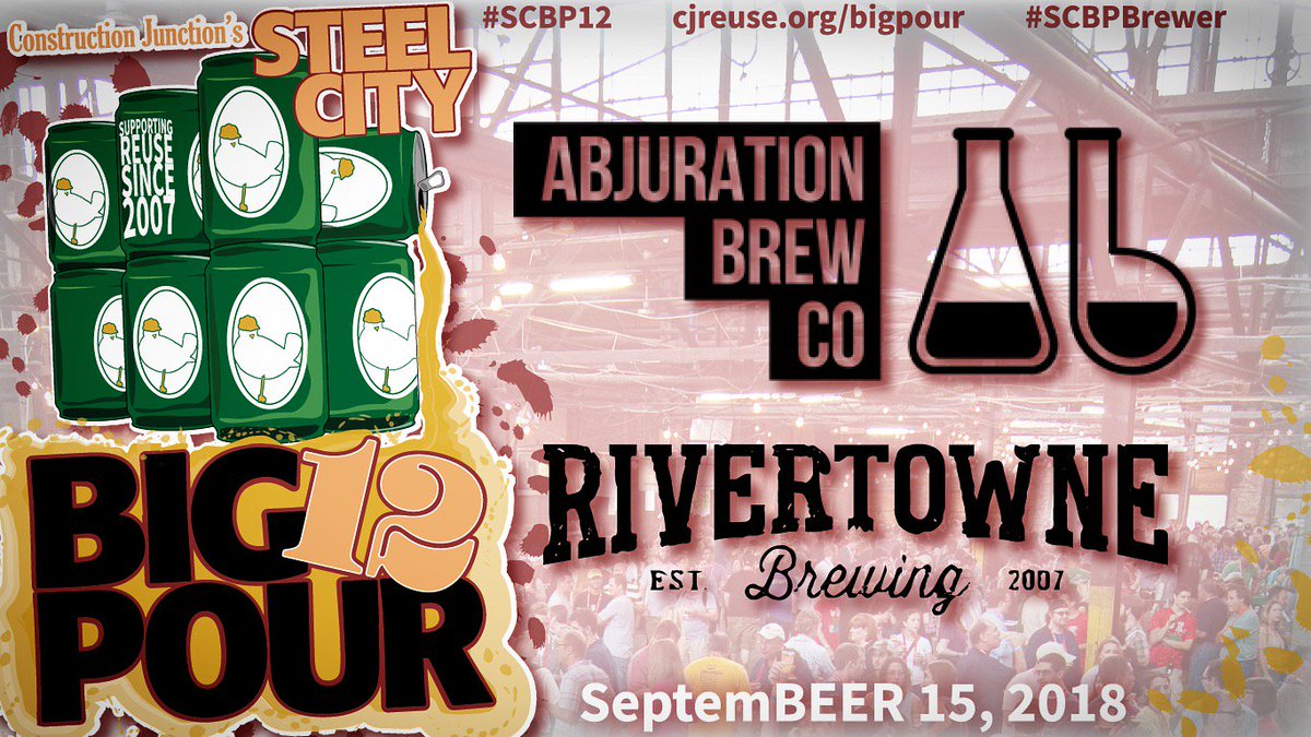 CJbigpour's tweet photo. Letโs welcome back a pair of brewers for #SCBP12! Happy to have @AbjurationBrew & @rivertownebeer pouring!
#SCBPBrewer #SCBPVet #steelcitybigpour #beerfest #fundraiser #PGHBeer #craftbeer #cjreuse https://t.co/djjmF5YFva