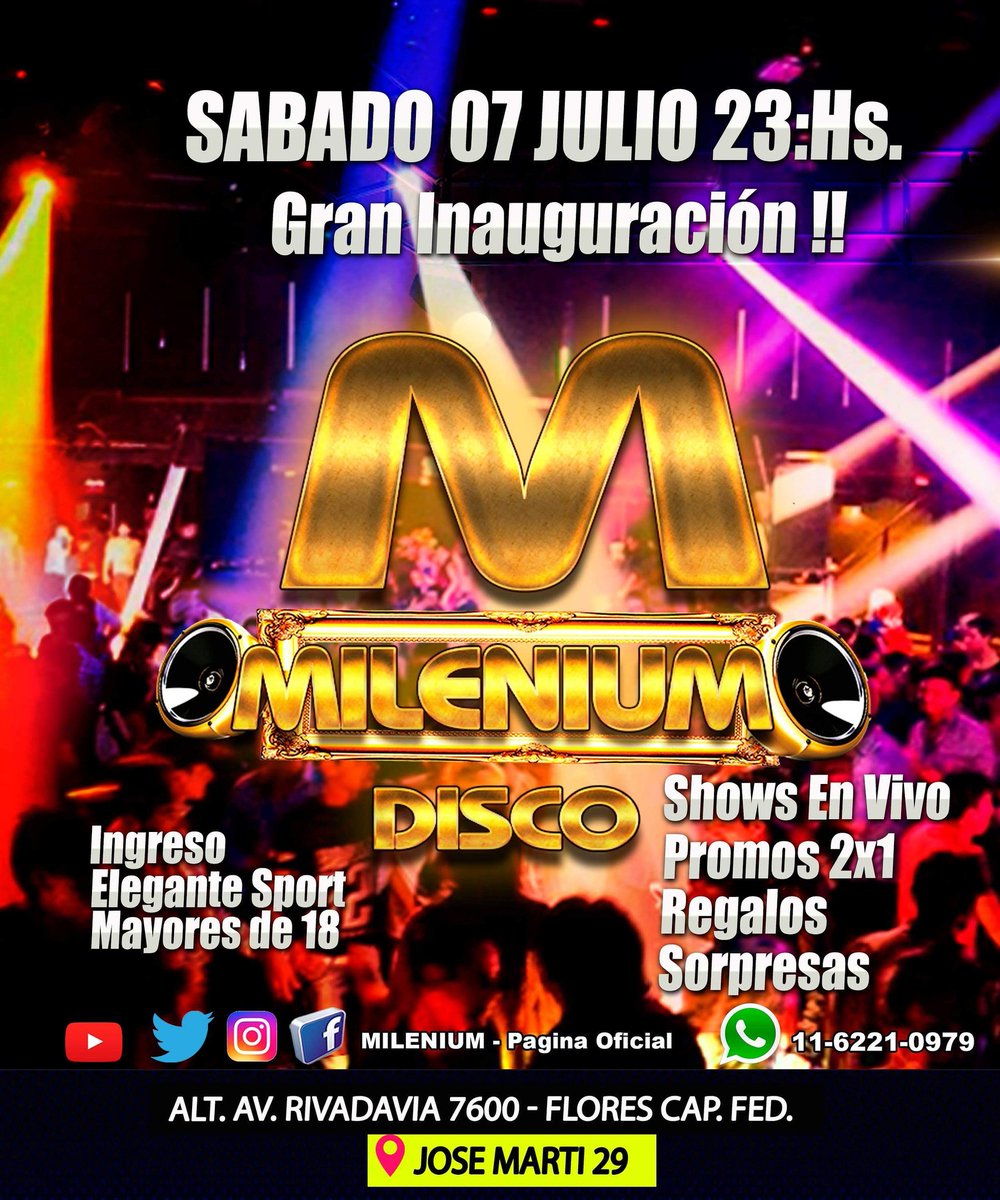 mileniumDisco's tweet photo. Cada vez Falta menos.. Sábado 7 de Julio 23:hs. Gran Inauguración de @mileniumDisco MILENIUM. https://t.co/LSMuXncaqj