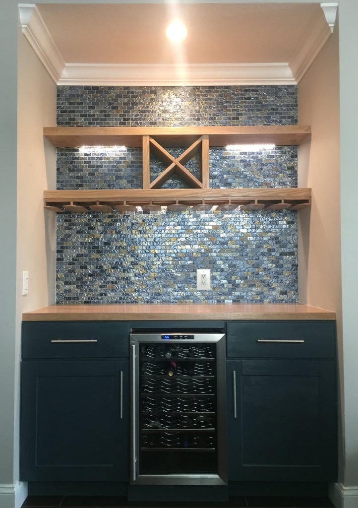 Simplifyimprove's tweet image. Our Latest Creation! Custom Built &amp;amp; Designed Wine Bar! Electric rewired to add a recessed light &amp;amp; lights under the shelves. #Wine #WineBar #CustomBuilt #Wood #Oak #HomeDecor #HomeImprovements #Design #Bar #CustomWoodWork #HaveADrink #HappyHour #WineAndDine #SouthFlorida #Handyman