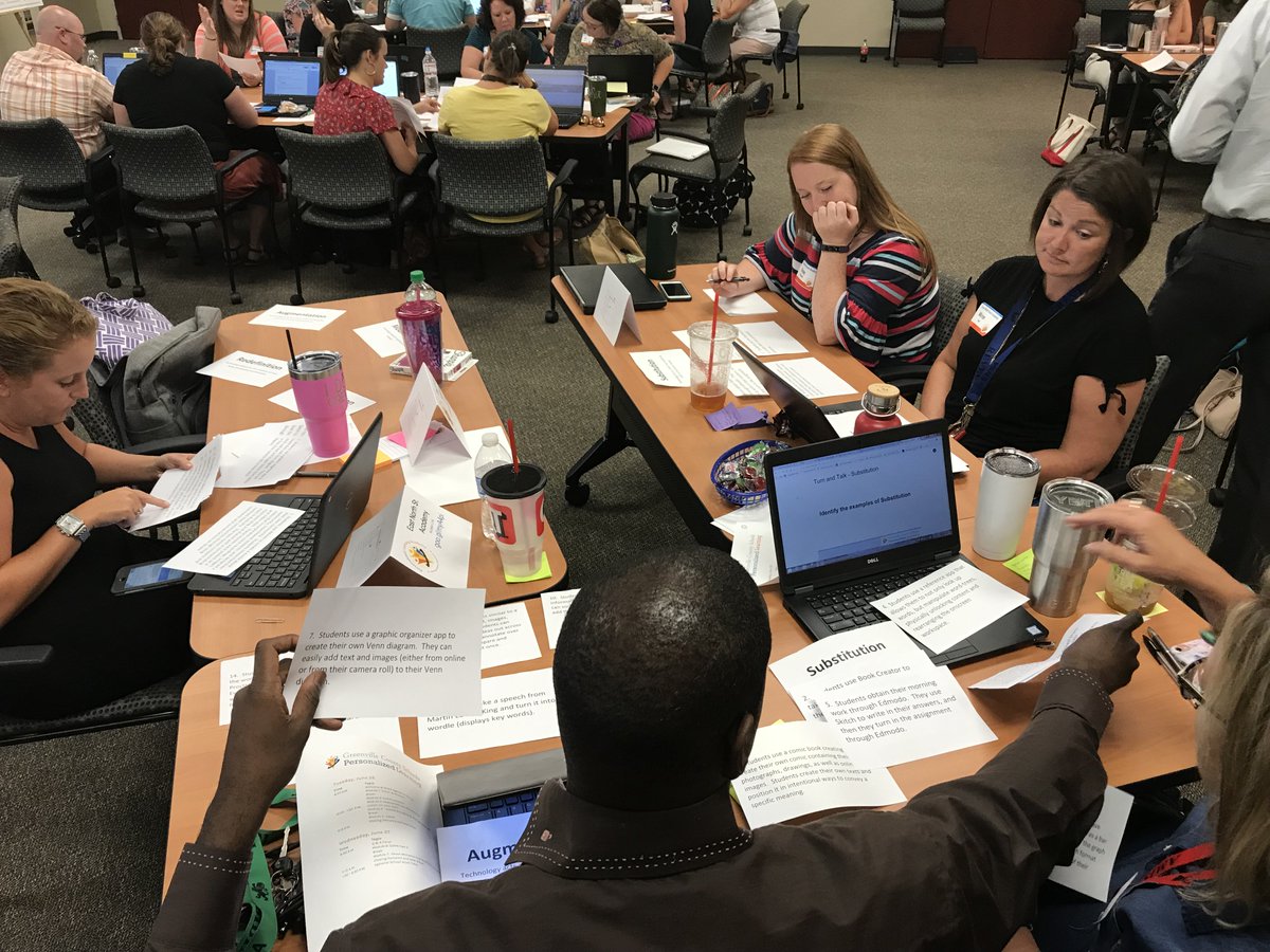 EdTechGCS's tweet photo. The #gcspla Personalized Learning participants are working through identifying classroom activities according to the SAMR framework #samr #personalizedlearning https://t.co/sJkppLNZM6