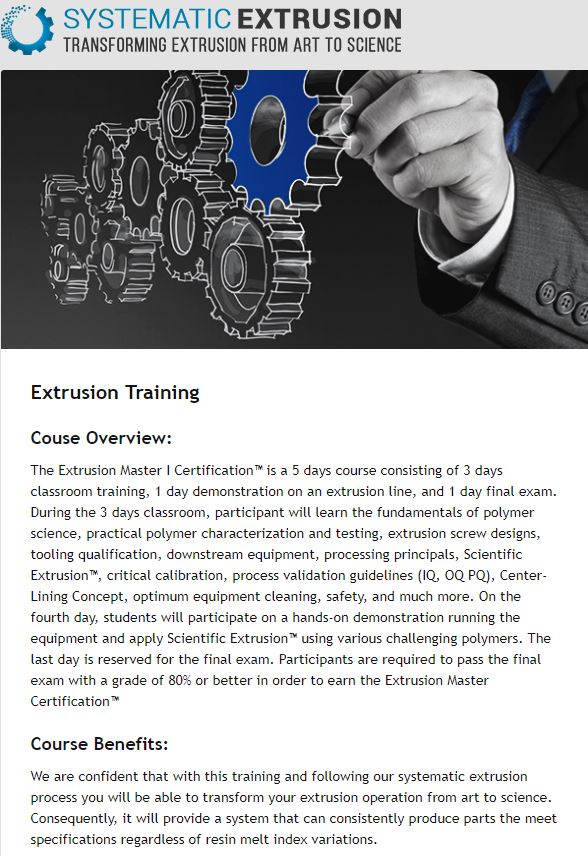 guilltool's tweet photo. Become a Master of #Extrusion during a 5 day course hosted by @SExtrusion. Our #GuillTool team will be there as well as @DSLLC to speak about extrusion techniques from Aug 6, 2018 - Aug 10, 2018 at #DavisStandard Facility. Sign up today: https://t.co/LenFO0SQ1f #certification https://t.co/dQYqg7PKf6