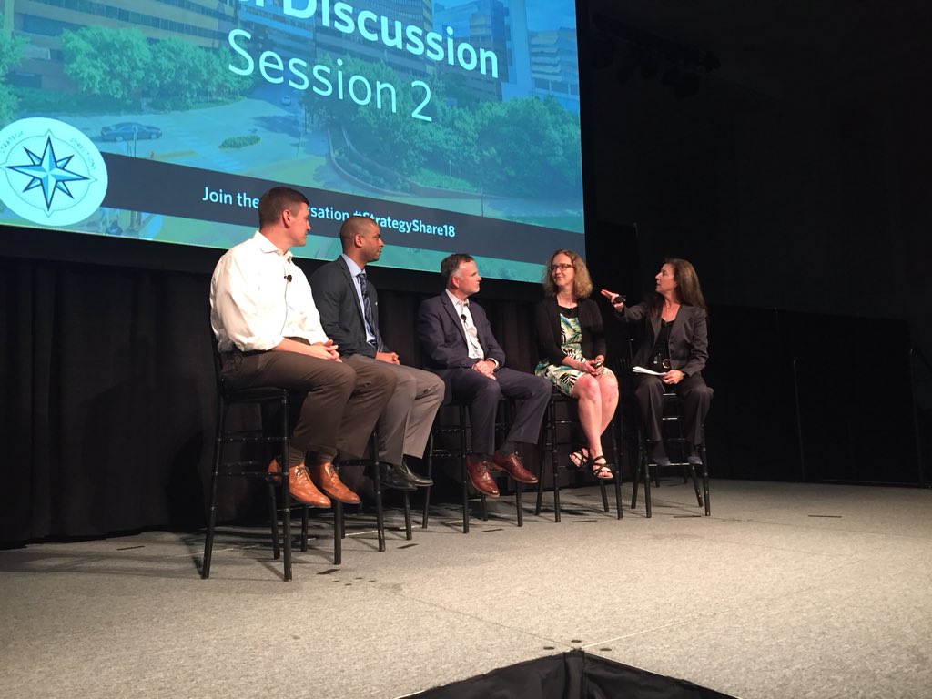 ReedOmary's tweet photo. Thought-provoking session 2 on people at @VUMChealth #StrategyShare18. Shari Barkin asks the panel, “how to jump into a new career?”
Great PowerPitches by Borden Lacy, @dr_eleby, & Chris Williams. https://t.co/hvuoATjY0a
